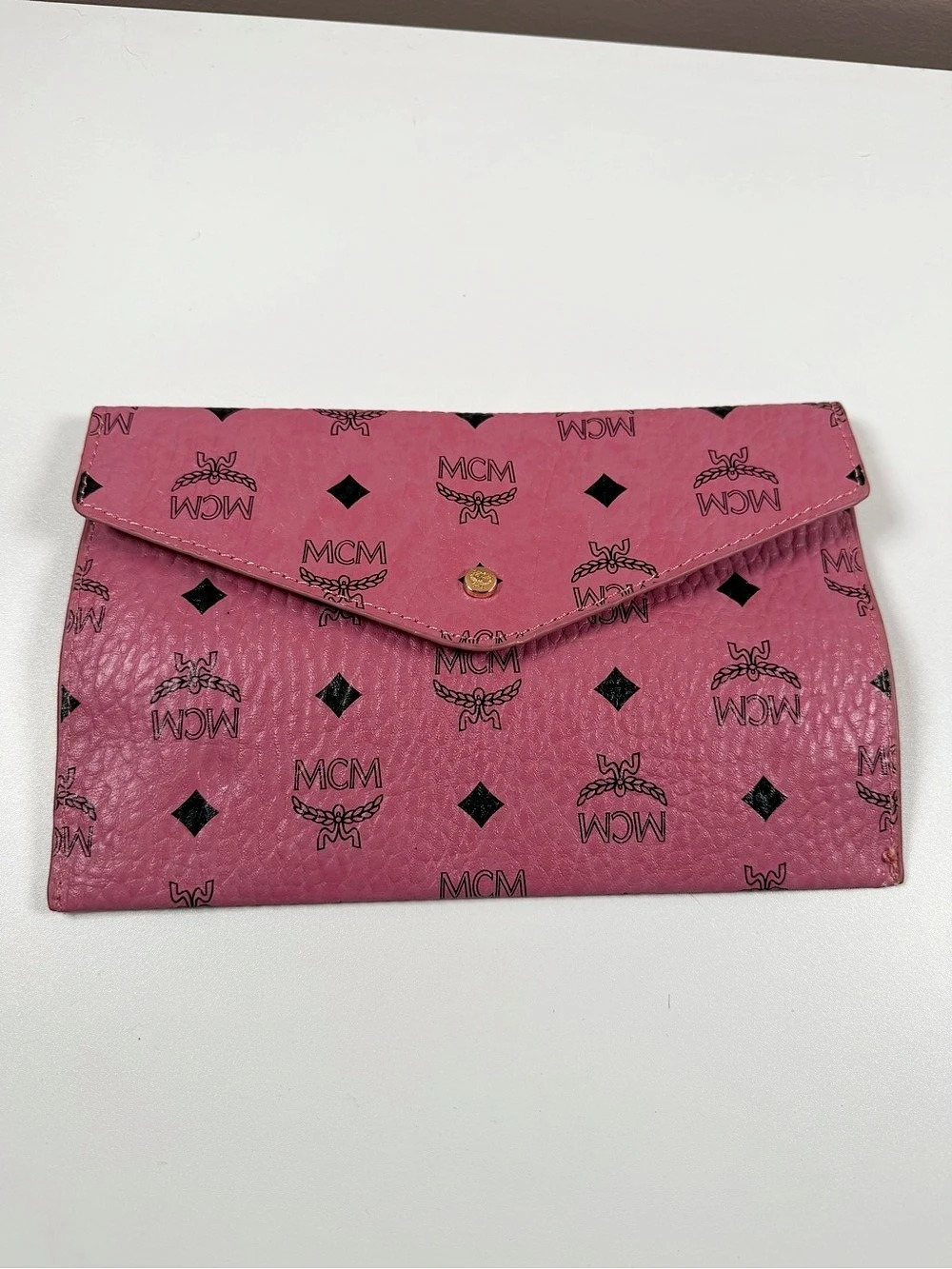 MCM Visetos Envelope Clutch Pink & Black